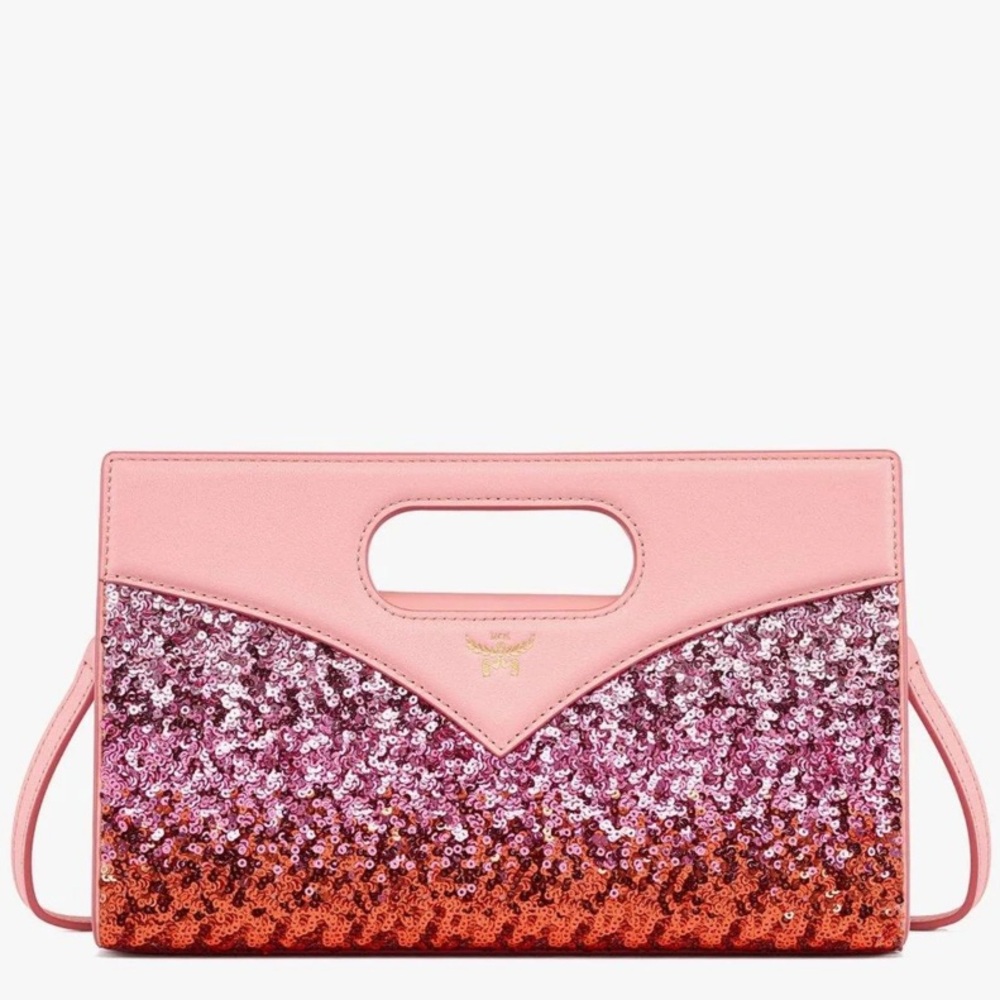 MCM Diamond Tote In Sequin Lamb Leather Pink NWT - Picture 2 of 13
